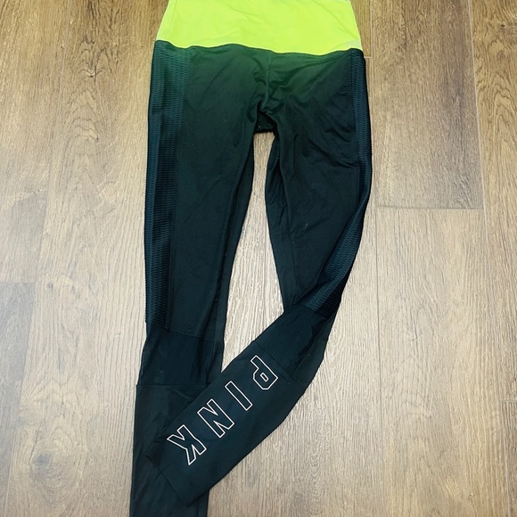 PINK Victoria's Secret Neon Yellow and Black Leggings M - Picture 1 of 6